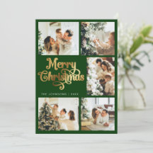Elegante Retro Green & Gold Frohe Weihnachtsfamili