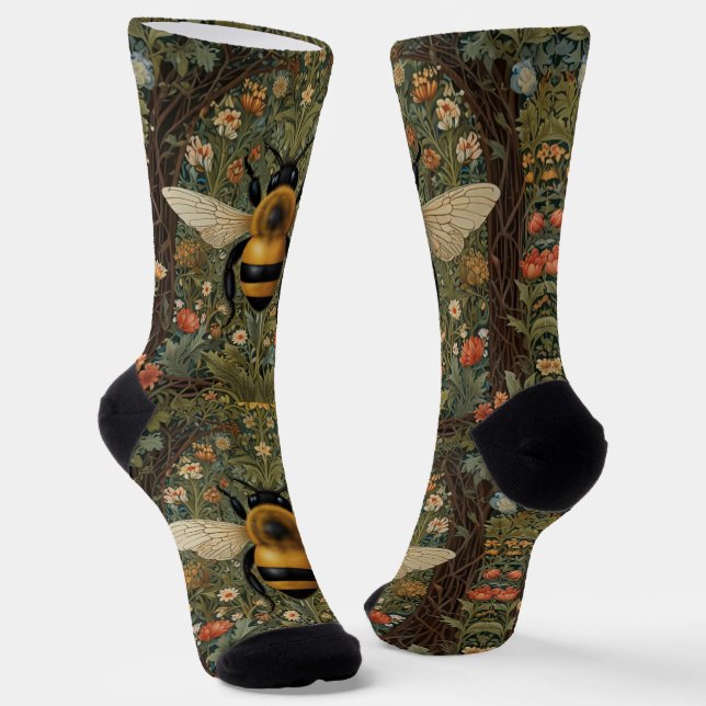 Elegante Retro-Hummel boho botanische Blumenkunst Socken (Gewinkelt)