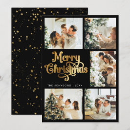 Elegante Retro Imitats Gold Frohe Weihnachtsfamili Feiertagskarte