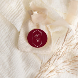 Elegante Retro-Kariert-Burgunder-Hochzeit Runder Aufkleber