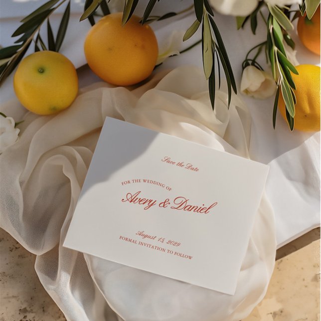 Elegante Retro Red & Ivory Save the Date Card (Elegant Retro Red & Ivory Save the Date Card)