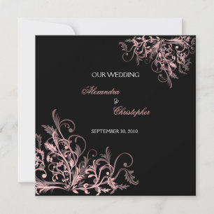 Elegante Retro Rosa Blume Swirl Hochzeit Einladung