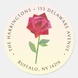 Elegante Retro-Rose HandIllustrierte Rücksendeadre Runder Aufkleber