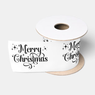 Elegante Retro Schwarz-weiß Frohe Weihnachtswrappi Satinband