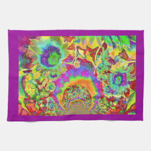 Elegante Retro-Sonnenblumenfelder Küchentuch