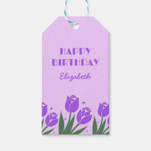 Elegante Retro Tulip Floral Lila Geburtstag Geschenkanhänger