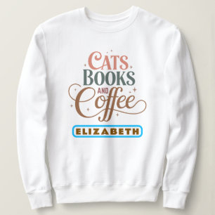 Elegante Retro Typografie Katzenbücher und Kaffe Sweatshirt