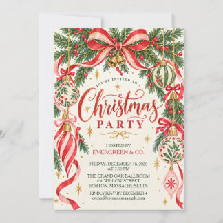 Elegante Retro-Weihnachts-Schleife Feiertags-Party Einladung