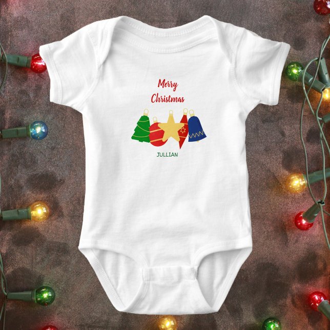 Elegante Retro Weihnachtsschmuckfamilie Baby Strampler (Custom retro Merry Christmas baby bodysuit )