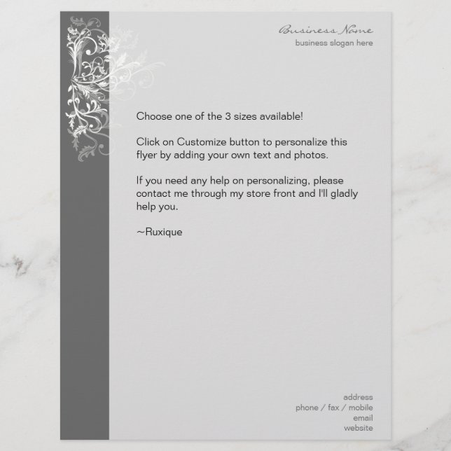 Elegante Retro White Blume Wirbel Dunkelgrau Flyer (Vorne)