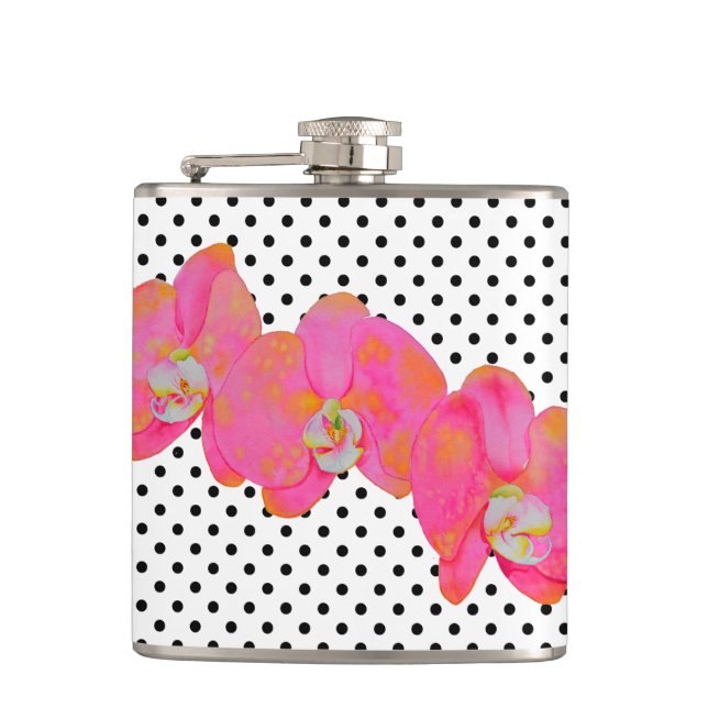 Elegante Retropinke Polka-Punkte Flachmann (Vorderseite)