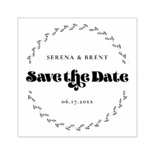Elegante Retrotypografie Save the Date Wreath Gummistempel