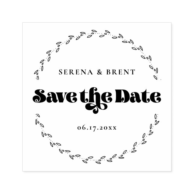 Elegante Retrotypografie Save the Date Wreath Gummistempel (Prägung)