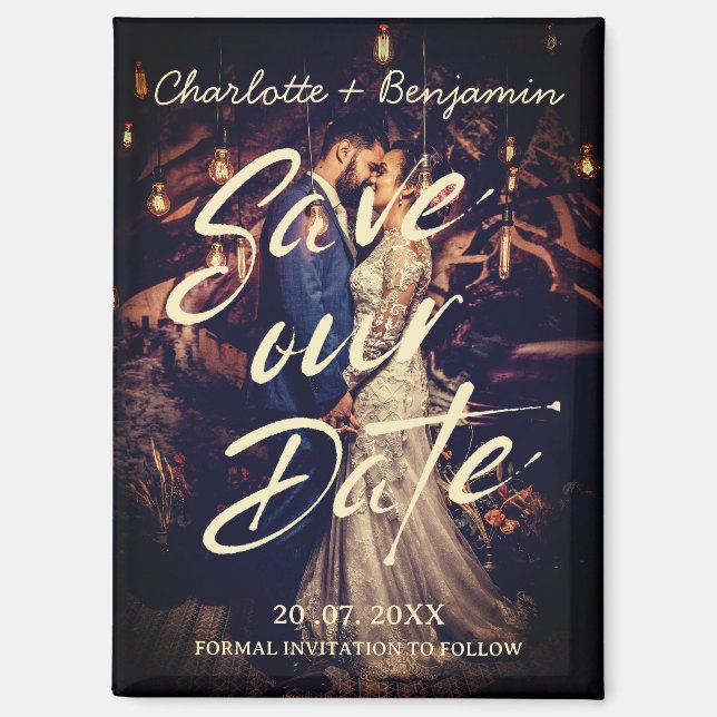 Elegante Rettet-unser-Datum-Hochzeit Magnet (Vorderseite)