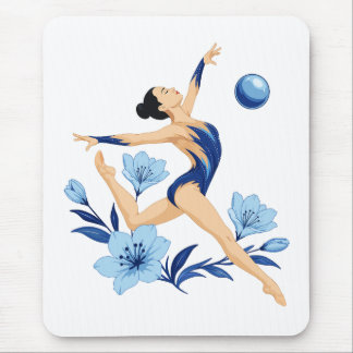Elegante rhythmische Turnerin mit blauen Blumen Mousepad