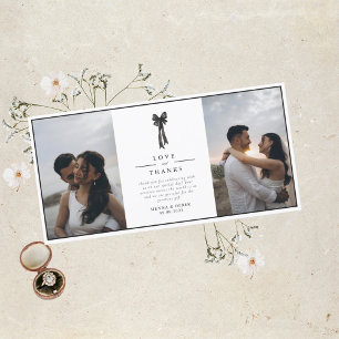 Elegante Ribbon Bow Black and White Wedding Dankeskarte