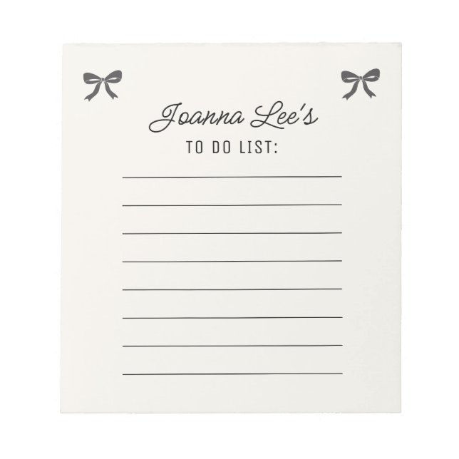 Elegante Ribbon Bow Lined Stationery Notizblock (Vorderseite)