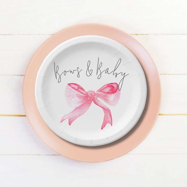 Elegante Ribbon Pink Bows und Baby Girl Baby Showe Pappteller (Von Creator hochgeladen)