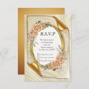 Elegante Ripple Cream & Gold RSVP Card