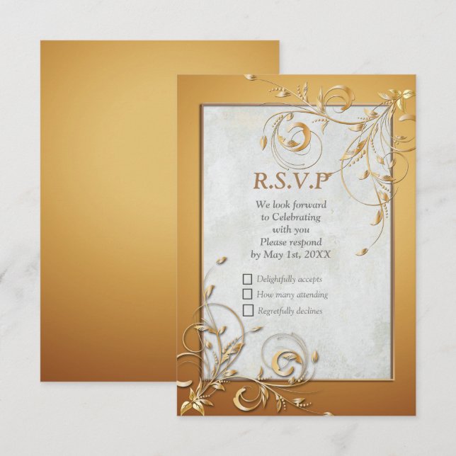 Elegante Ripple Cream & Gold RSVP Card Karte (Vorne/Hinten)