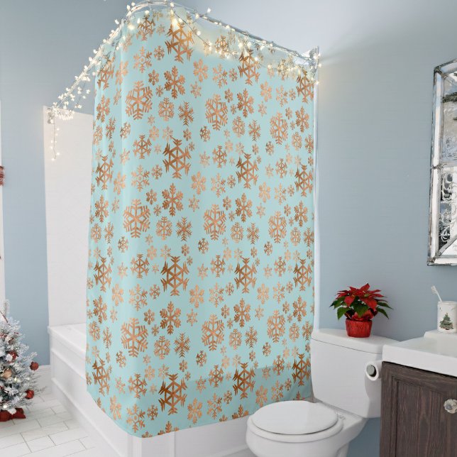 Elegante Robin Egg Blue Festive Copper Schneeflock Duschvorhang (Elegant copper snowflake on a robin egg blue shower curtain )