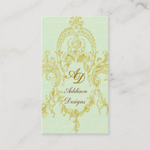 Elegante Rokoko-Rahmen Gold & Grün Visitenkarten Visitenkarte