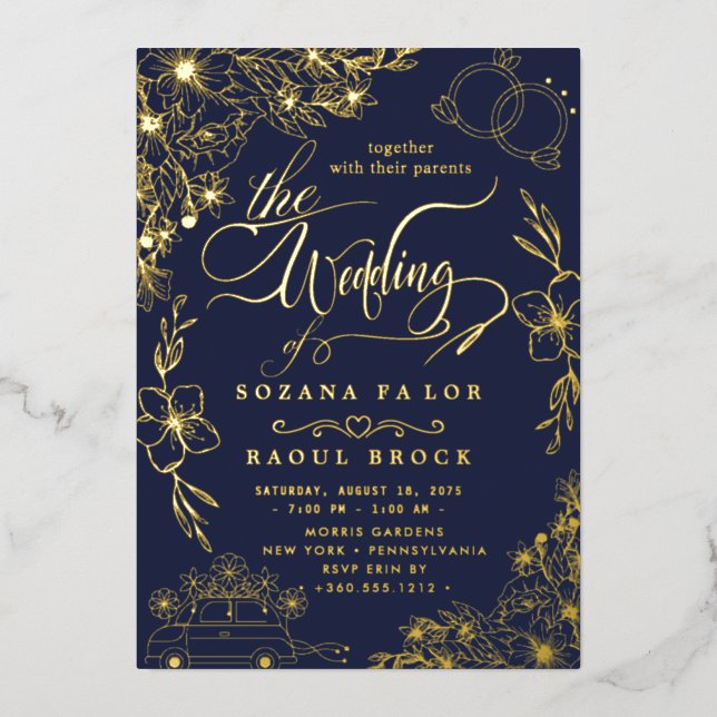 Elegante Romance | Rose Gold Foil Wedding Folieneinladung (Vorderseite)