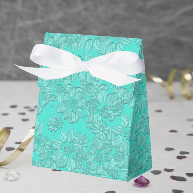 Elegante Romantic Daisies Floral Türkis Hochzeit Geschenkschachtel (Elegant Romantic Daisies Floral Turquoise Wedding Favor Box)