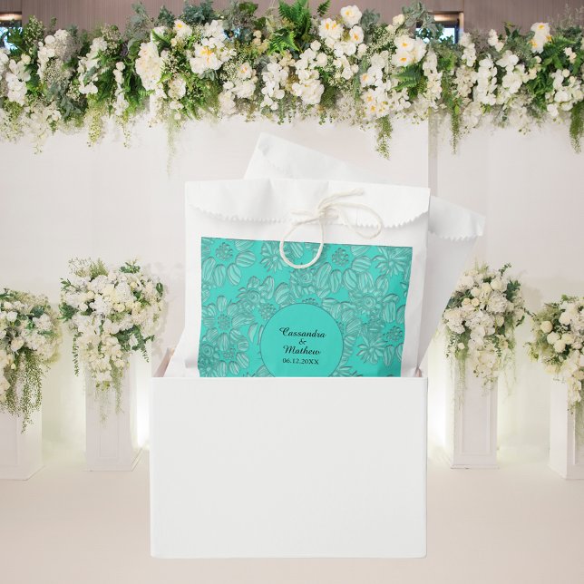 Elegante Romantic Daisies Floral Türkis Hochzeit Geschenktütchen (Elegant Romantic Daisies Floral Turquoise Wedding Favor Bag)