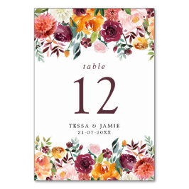 Elegante Romantic Fall Floral Tischnummer Card