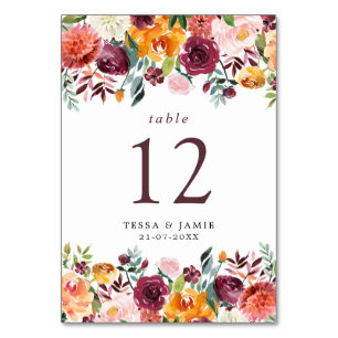 Elegante Romantic Fall Floral Tischnummer Card