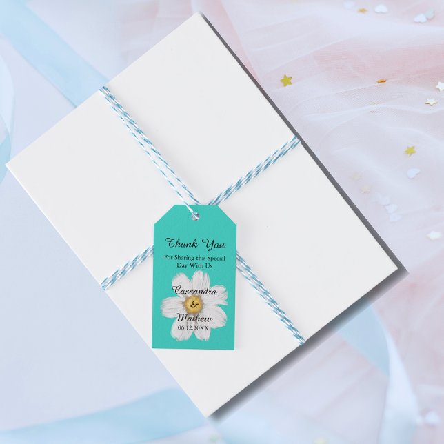 Elegante Romantik Daisy Türkis Vielen Dank für Ihr Geschenkanhänger (Elegant Romantic Daisy Turquoise Thank You Wedding Gift Tags)