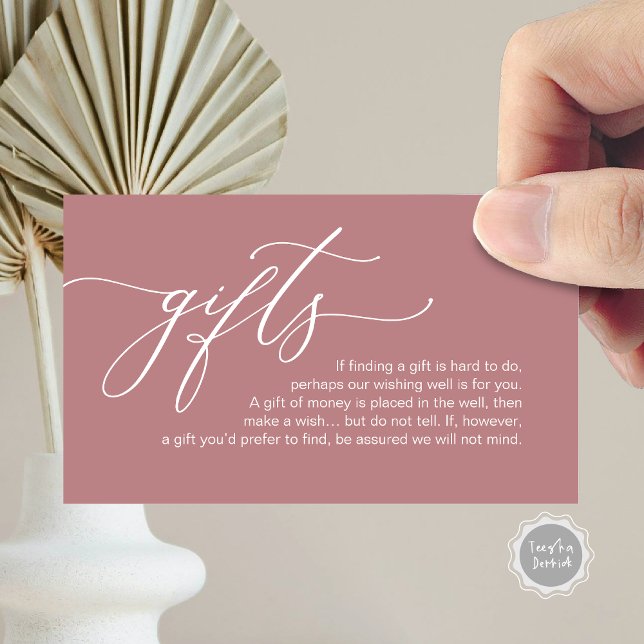 Elegante Romantik, Ein Hinweis auf Geschenke, Geld Begleitkarte (Elegant Romantic, A note on gifts, Honeymoon Fund, Money Cash Enclosure Card, in Dusty Rose scheme.)
