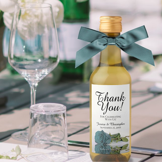 Elegante romantische Aquamarine Rose Hochzeit Dank Weinetikett (Von Creator hochgeladen)