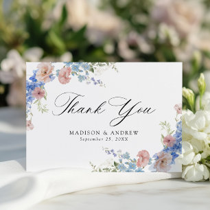 Elegante romantische Aquarell-Blumenhochzeit Dankeskarte