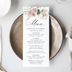 Elegante romantische Aquarell-Blumenhochzeit Menükarte
