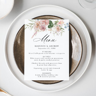Elegante romantische Aquarell-Blumenhochzeit Menükarte