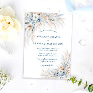 Elegante romantische blaue Blumen-Boho-Hochzeit Einladung