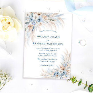 Elegante romantische blaue Blumen-Boho-Hochzeit Einladung