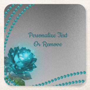 Elegante Romantische Blue Crystal Rose Pearls Chic Rechteckiger Pappuntersetzer