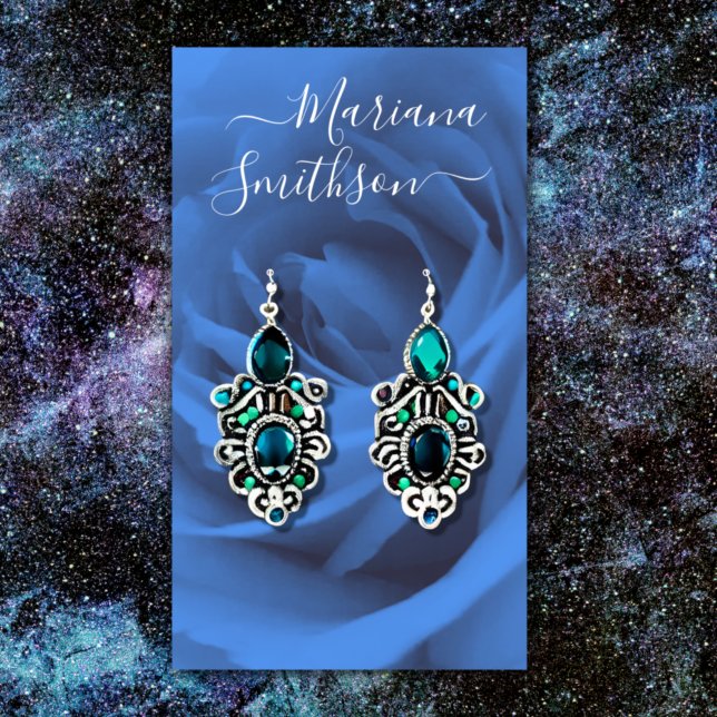 Elegante Romantische Blue Rose Earring Display Car Visitenkarte (Von Creator hochgeladen)