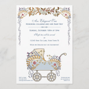 Elegante romantische Blumenbaby-Buggy-Dusche Einladung