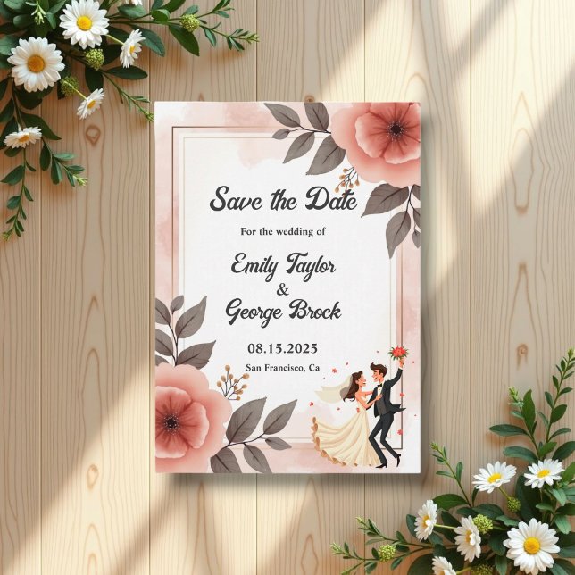 Elegante romantische Blumenbräune und Hochzeit im  Save The Date (Von Creator hochgeladen)