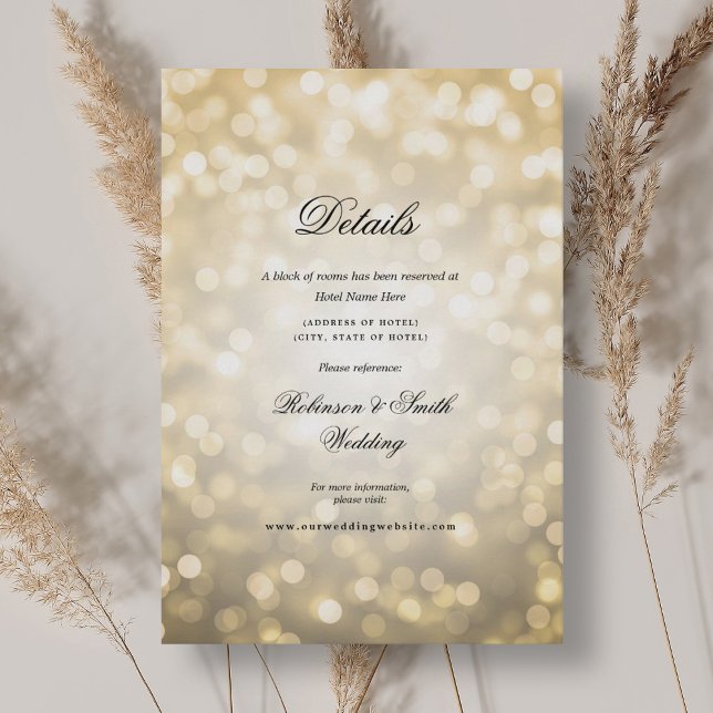 Elegante romantische Bokeh Lights Hochzeitdetails Begleitkarte (Elegant Romantic Bokeh Lights Wedding Details Enclosure Card)