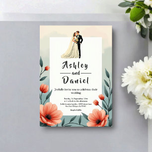 Elegante romantische Braut und Bräutigam Florale H Einladung
