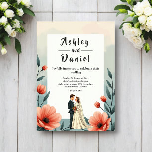 Elegante romantische Braut und Bräutigam Florale H Einladung