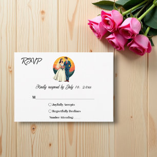 Elegante romantische Braut- und Bräutigam-Sonnenun RSVP Karte