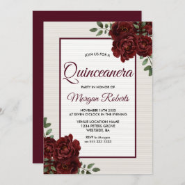 Elegante romantische Burgunder Rose Quinceanera Einladung