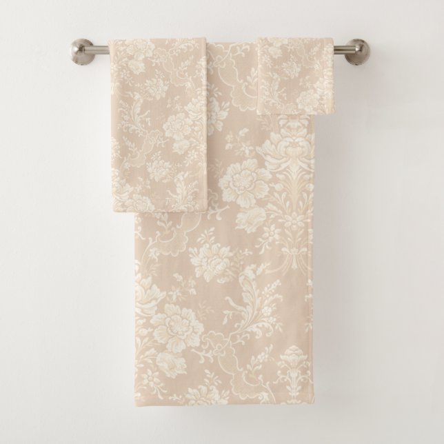 Elegante Romantische Chic Floral Damask-Cream Badhandtuch Set (Insitu)