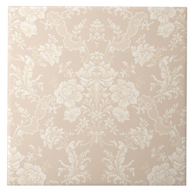 Elegante Romantische Chic Floral Damask-Cream Fliese (Vorderseite)